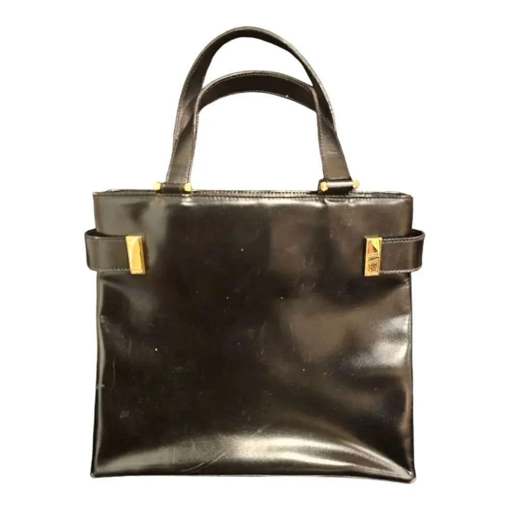 GUCCI Vintage‎ Black Leather Gold Made In Italy Top Handle Handbag